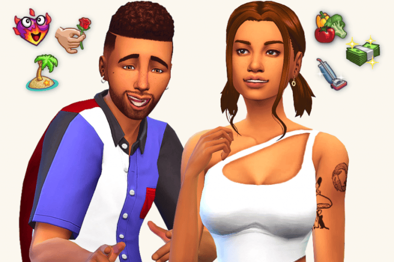 Colorful Sims characters with icons representing social interactions, hobbies, and daily activities, highlighting popular mods for enhancing gameplay experience.