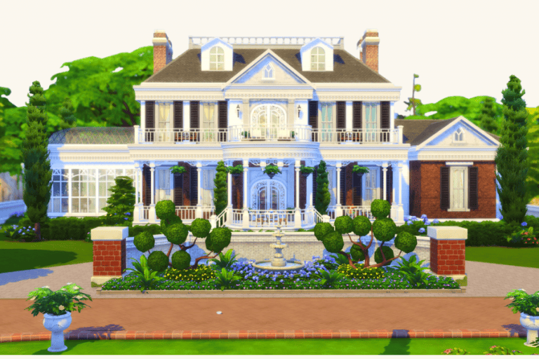 Modern luxury mansion with elaborate landscaping, fountain, and classic architectural details for ultimate visual appeal.