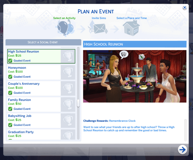 Sims 4 High Schol Reunion Event Mod
