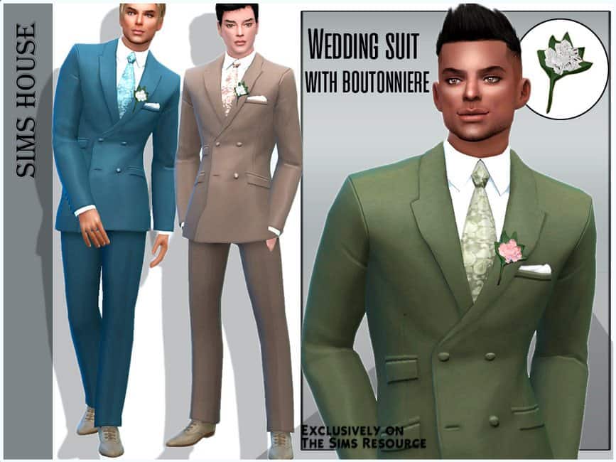 Sims 4 CC Wedding Suit with Boutonnière