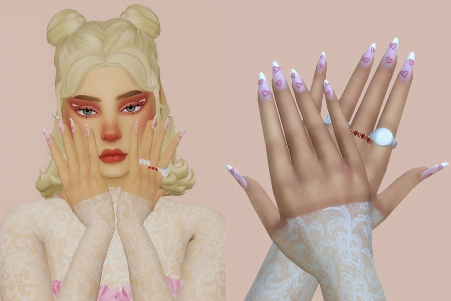 Valentines Sims 4 Nails CC with Hearts