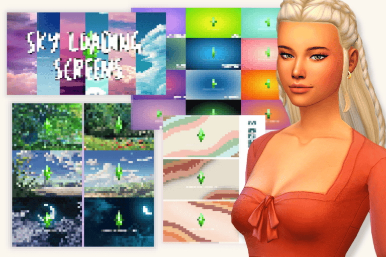 Sky loading screen pixel art, colorful digital image for Sims 4 mods, vibrant sky textures for game customization.