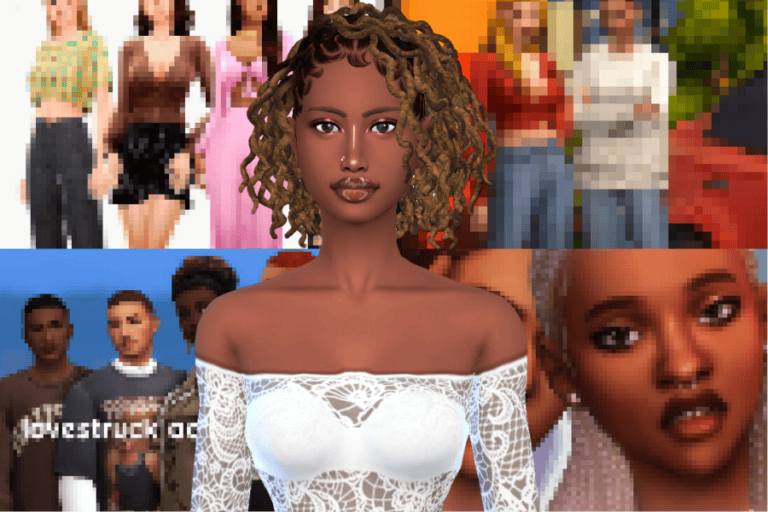 Fantasy avatar woman with curly hair in a white lace dress, diverse group of people in the background, digital art, must have mods, virtual fashion, avatar customization, gaming avatars, character design.