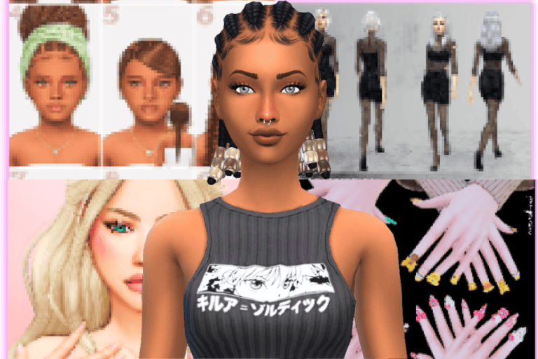 Detailed virtual character with customized hairstyle and accessories for Sims 4, showcasing trendy fashion mods, creative hair and nail designs, and stylish outfits for unique gameplay experiences, Must Have Mods.