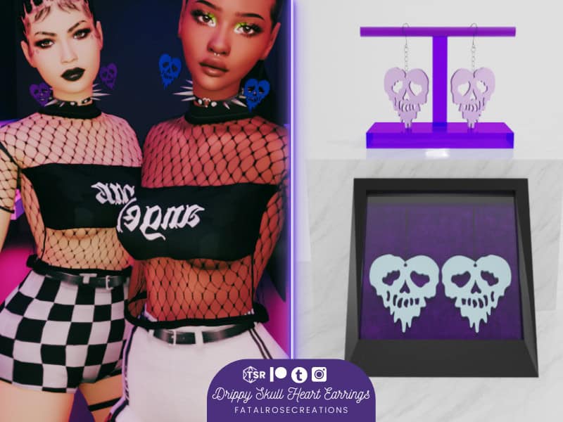 Drippy Skull Heart Earrings