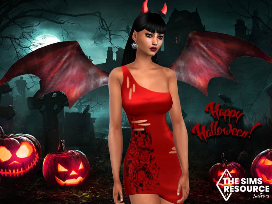 Halloween Demon Girl Ripped Dress Costume