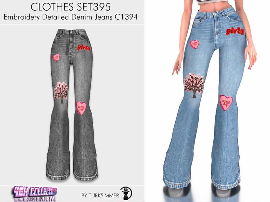 Embroidery Detailed Denim Jeans