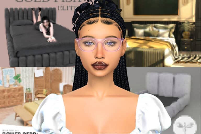 Elegant virtual avatar with braided hairstyle and stylish glasses in a modern digital environment, showcasing gaming and customization mods.
