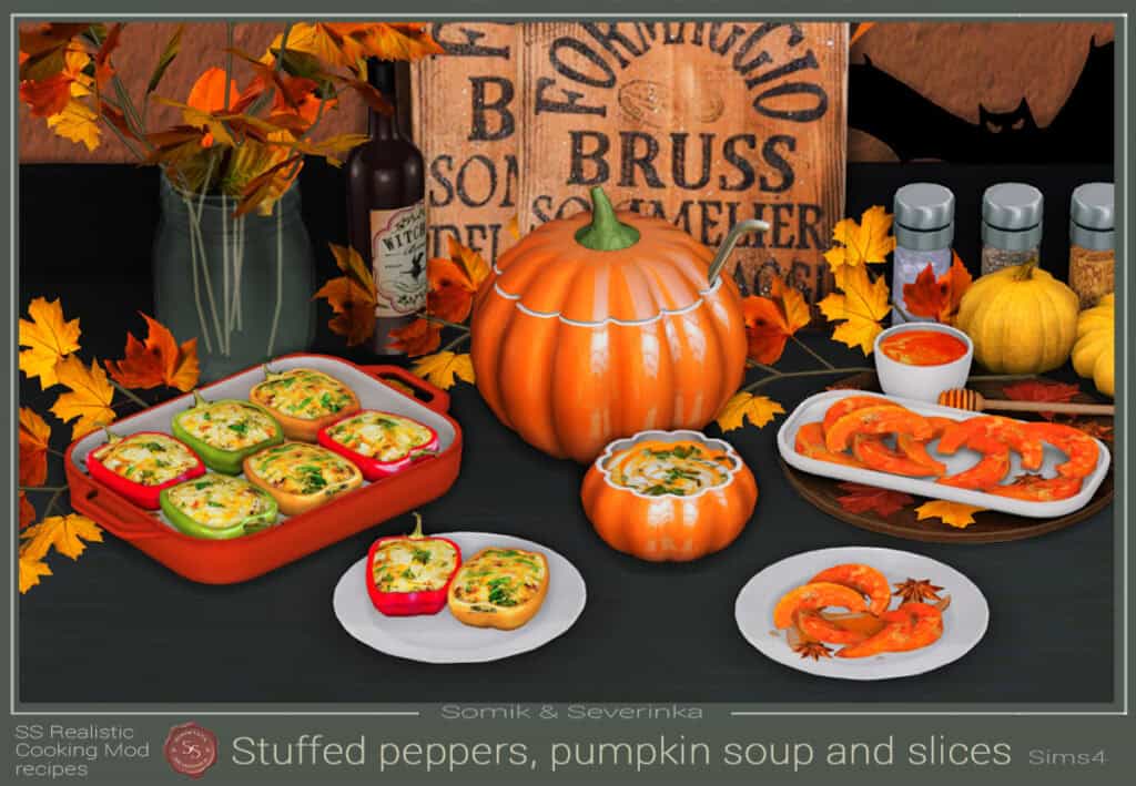 Stuffed peppers, Pumpkin soup and Baked pumpkin slices