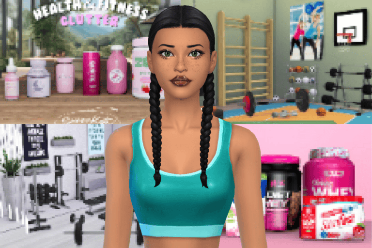Fitness enthusiast avatar in a modern gym with workout equipment, supplements, and motivational decor emphasizing health, fitness, and active lifestyle themes.