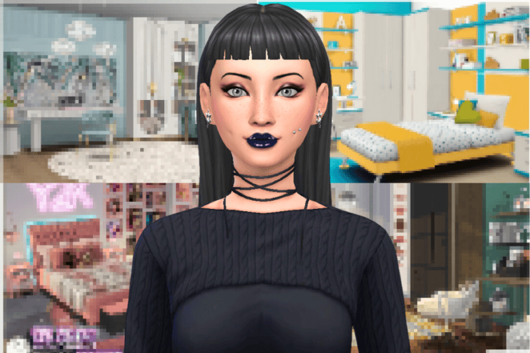 Modern gaming avatar with trendy makeup and dark fashion, digital character for virtual environments, Must Have Mods customization, contemporary virtual avatar design, relevance in virtual character personalization.