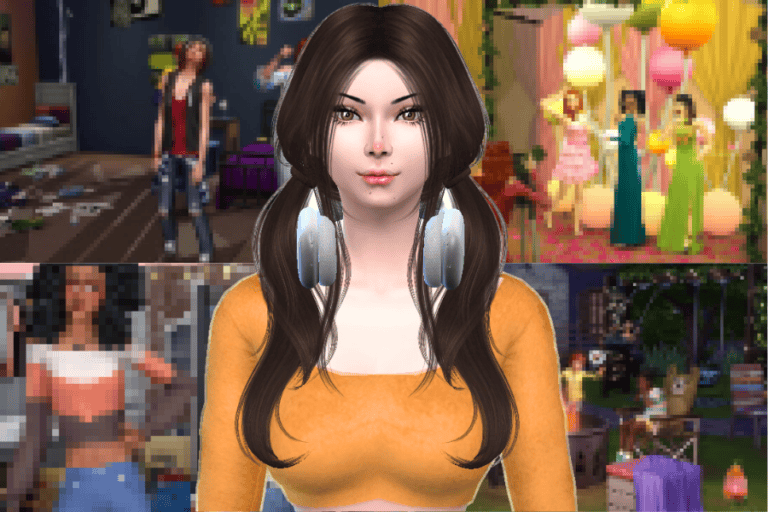 Female avatar with headphones in a digital gaming environment, showcasing popular mods for customizable characters in simulation games.