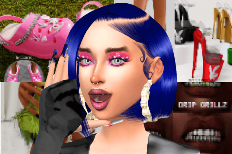 Pink fashion sneakers with glitter details and pink handbag on green grass.