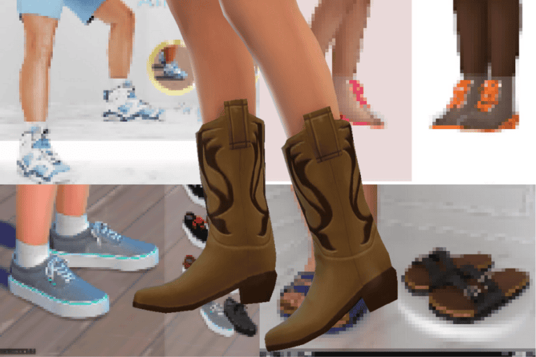 Brown cowboy boots with decorative stitching, perfect for Sims 4 fashion mods and custom content.