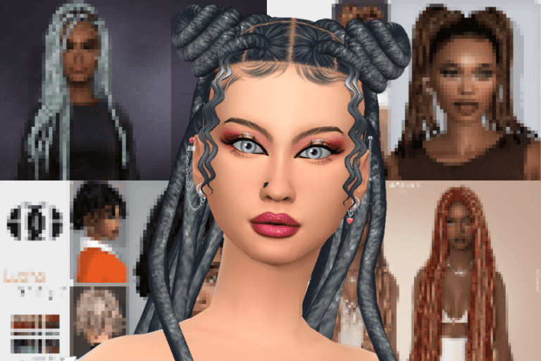 Custom hairstyle with dreadlocks and braids for avatar customization in The Sims 4, digital character fashion mod, trendy virtual hair, must-have mods for stylish Sims characters.