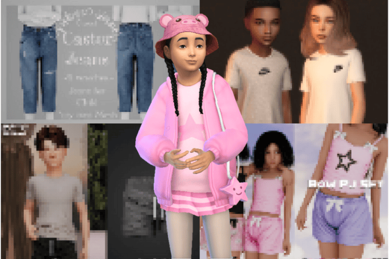 Casual denim jeans and colorful children's outfits for Minecraft games and avatars.