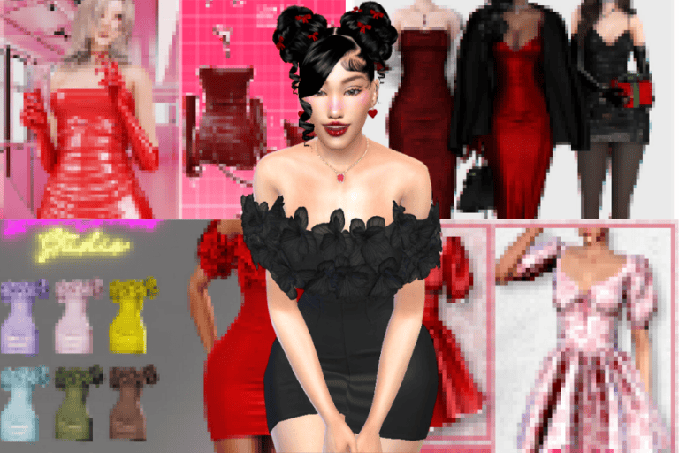 Pink and black fashionable woman avatar for virtual styling and fashion customization, demonstrating must-have mod virtual wardrobe items and trendy clothing options for avatars.