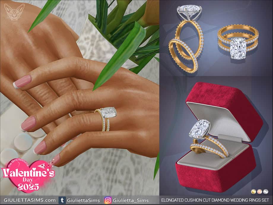 Elongated Cushion Cut Diamond Wedding Rings Set