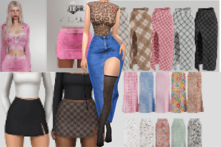Pink floral crop top with matching skirt, trendy digital fashion for virtual avatars.
