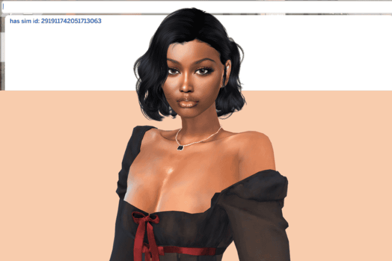 Black woman with stylish wavy bob hair, wearing elegant black off-shoulder dress with red ribbon detail, posing confidently for fashion photo.