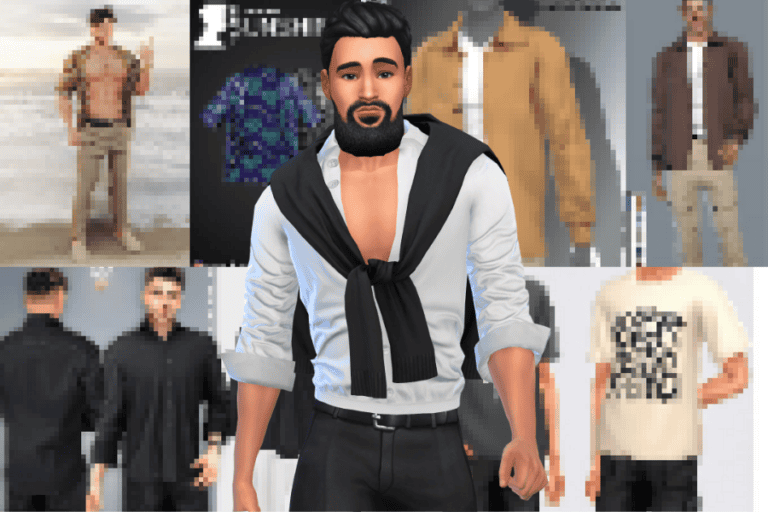 Custom male avatar with stylish clothing, digital fashion model showcasing mods for virtual worlds and gaming environments, high-quality 3D design for avatar customization, Must Have Mods.