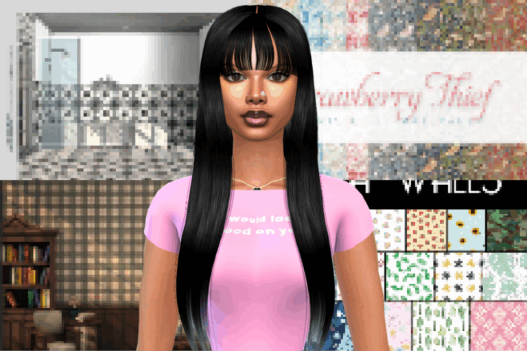 Diy customizable virtual avatar with long black hair and nose piercing, digital art style for gaming and metaverse use.