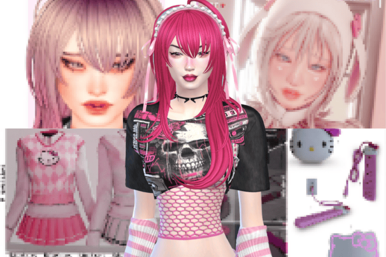 Cute digital avatar with pink hair and cyberpunk-themed accessories, showcasing popular mods for customizable gaming avatars and virtual characters.