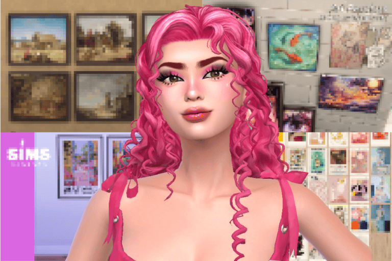 Pink curly hair hairstyle for The Sims 4, perfect for customizing your Sims with vibrant fashion mods.