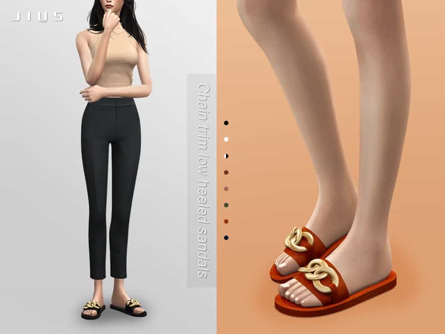 Chain Trim Low Heeled Sandals 01