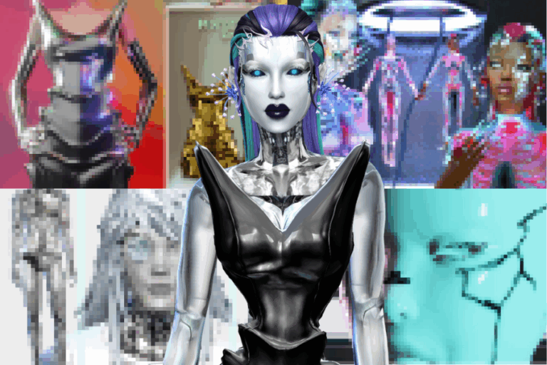 Futuristic robot character with cyberpunk makeup and vibrant hairstyle, showcasing digital art and sci-fi mod characters from Must Have Mods.