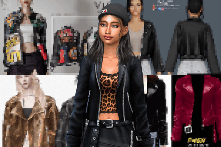 Black leather jacket and leopard print top styled for edgy fashion appeal in a trendy boutique or fashion event setting.