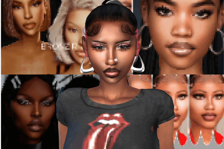 Pink-haired woman with jewelry and bold makeup in glam photo, perfect for fashion or beauty digital artwork.