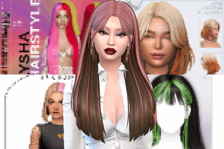 Must-have-mods-digital-avatar-customization for sims 4, featuring detailed hair, makeup, and style options; popular mods for enhancing virtual characters, trendy fashion and hairstyles for game customization.