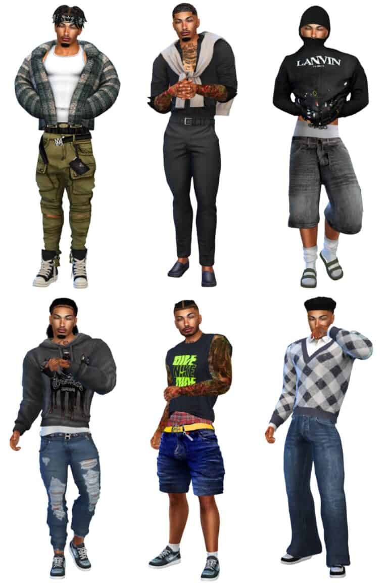 Urban streetwear fashion models showcasing trendy men's outfits, casual street style clothing, layered hoodies, ripped jeans, and sneakers for modern urban fashion looks, Must Have Mods.