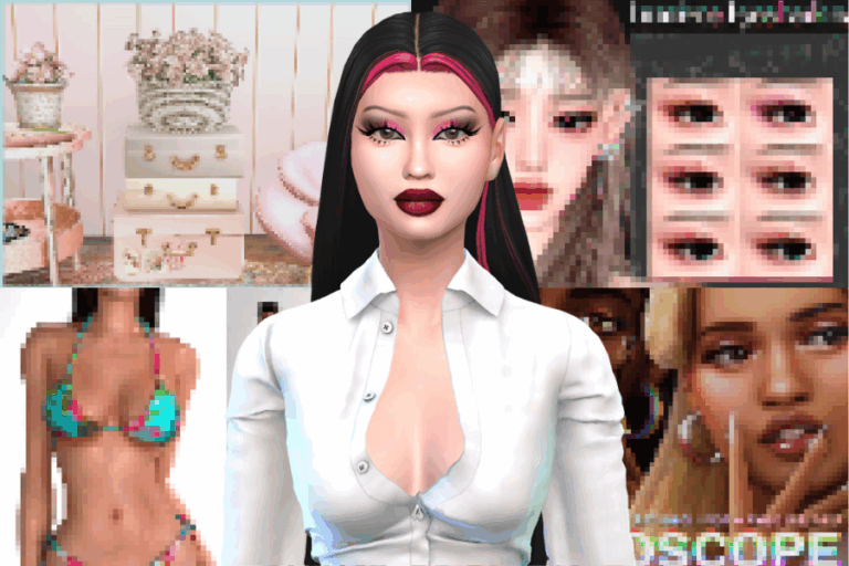Enhanced virtual makeup and fashion mods for Sims; customizable accessories, eye animations, skin tones, and clothing options for a personalized gaming experience.