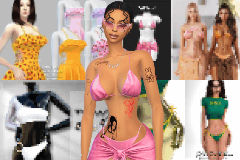 Pink tie-front crop top and skirt bikini set, trendy summer fashion for women, vibrant pink color, stylish swimwear and trendy clothing, perfect for pool parties and beach days.