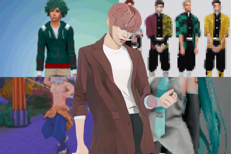 Boy with green hoodie and red pants, pixel art style, virtual avatar, popular gaming character, Must Have Mods gaming customization.