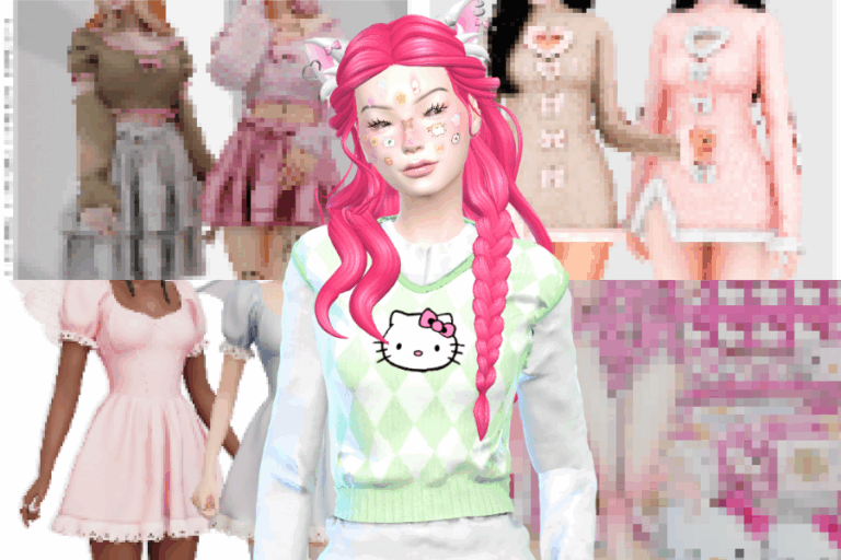 Cute anime-inspired virtual avatar with pink hair and colorful outfits.