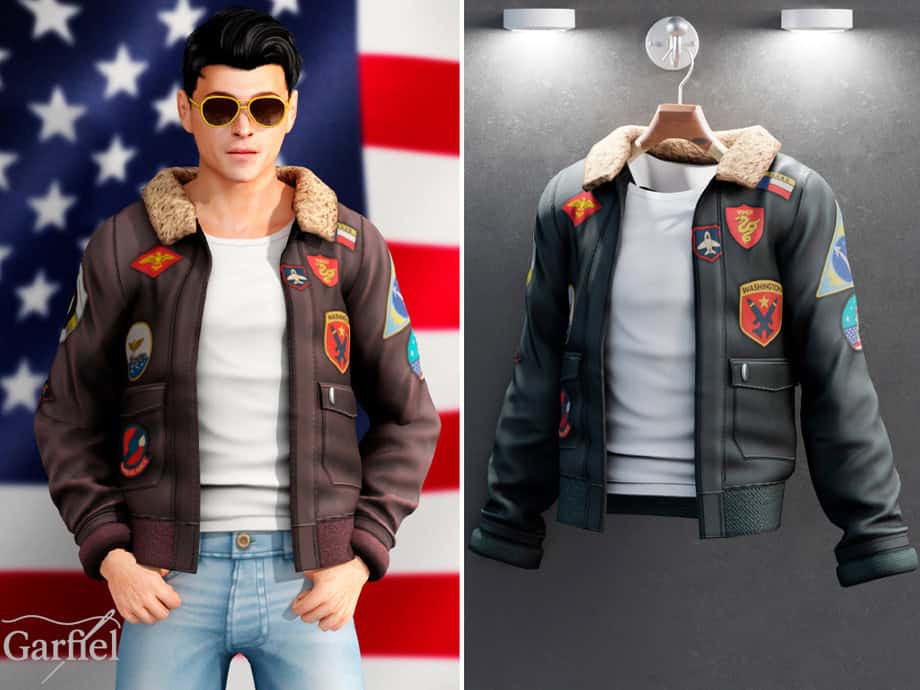 Aviator Bomber Jacket with Embroidered Patches