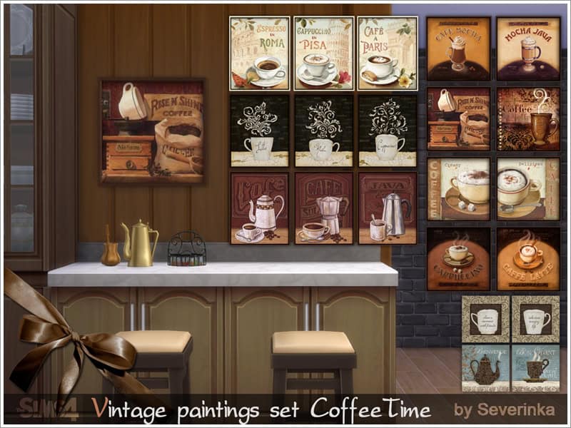 Vintage Paintings Set Coffee Time