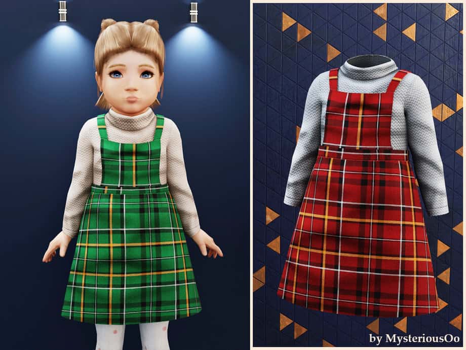 Toddler Plaid Pinafore Turtleneck Dress