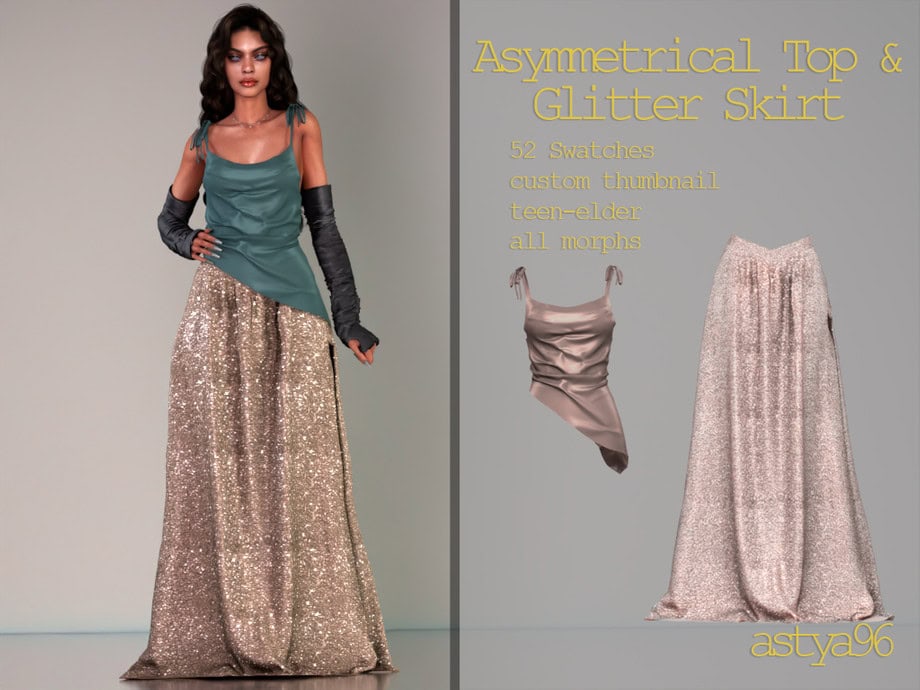 Asymmetrical Top and Glitter Maxi Skirt