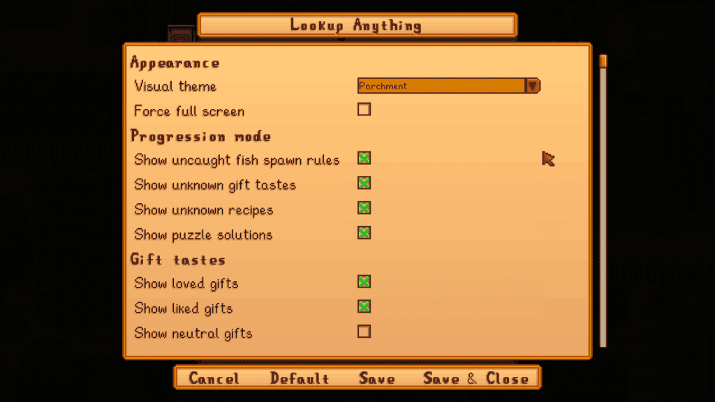 the lookup anything menu in stardew valley